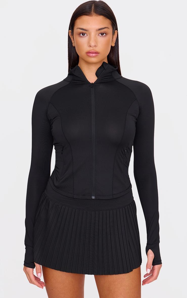 Black Stretch Active Zip Up Pocket Detail Sports Jacket Product Image