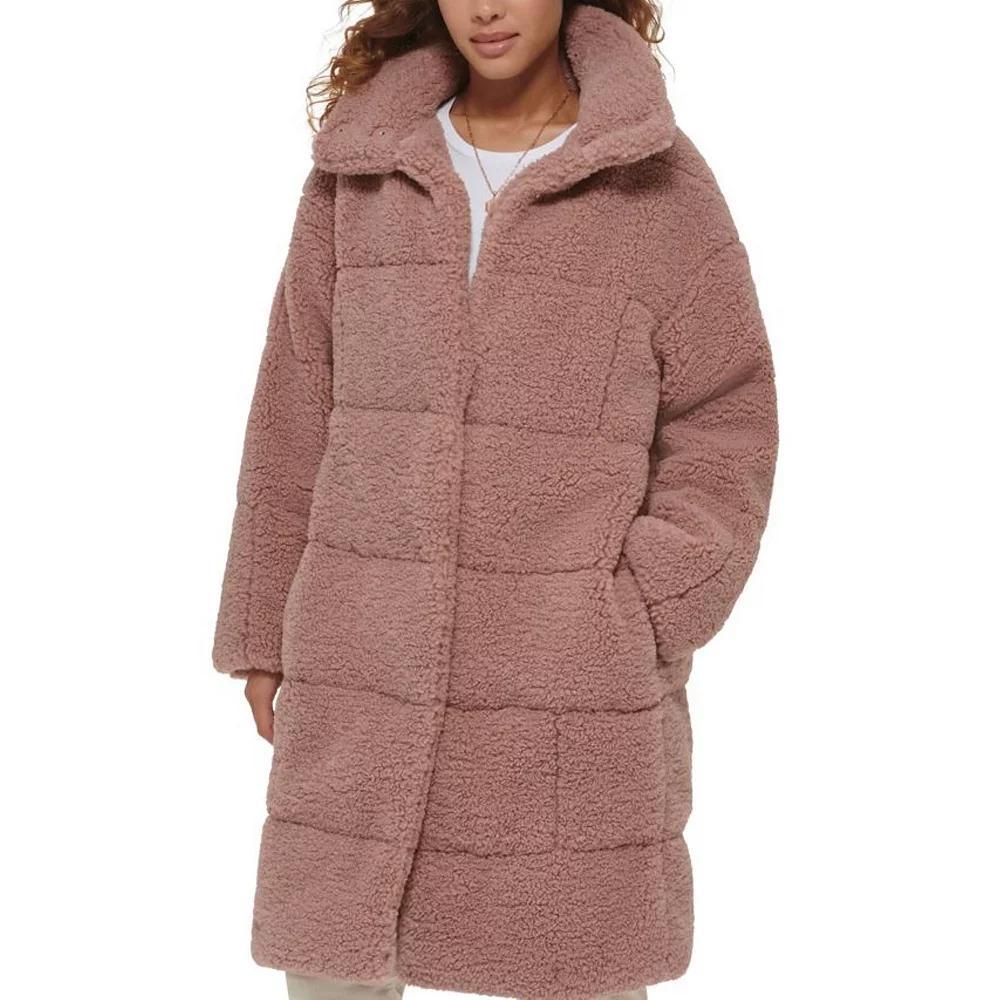 Women's Levi's® Long Quilted Sherpa Coat, Size: Medium, Darkest Green Product Image