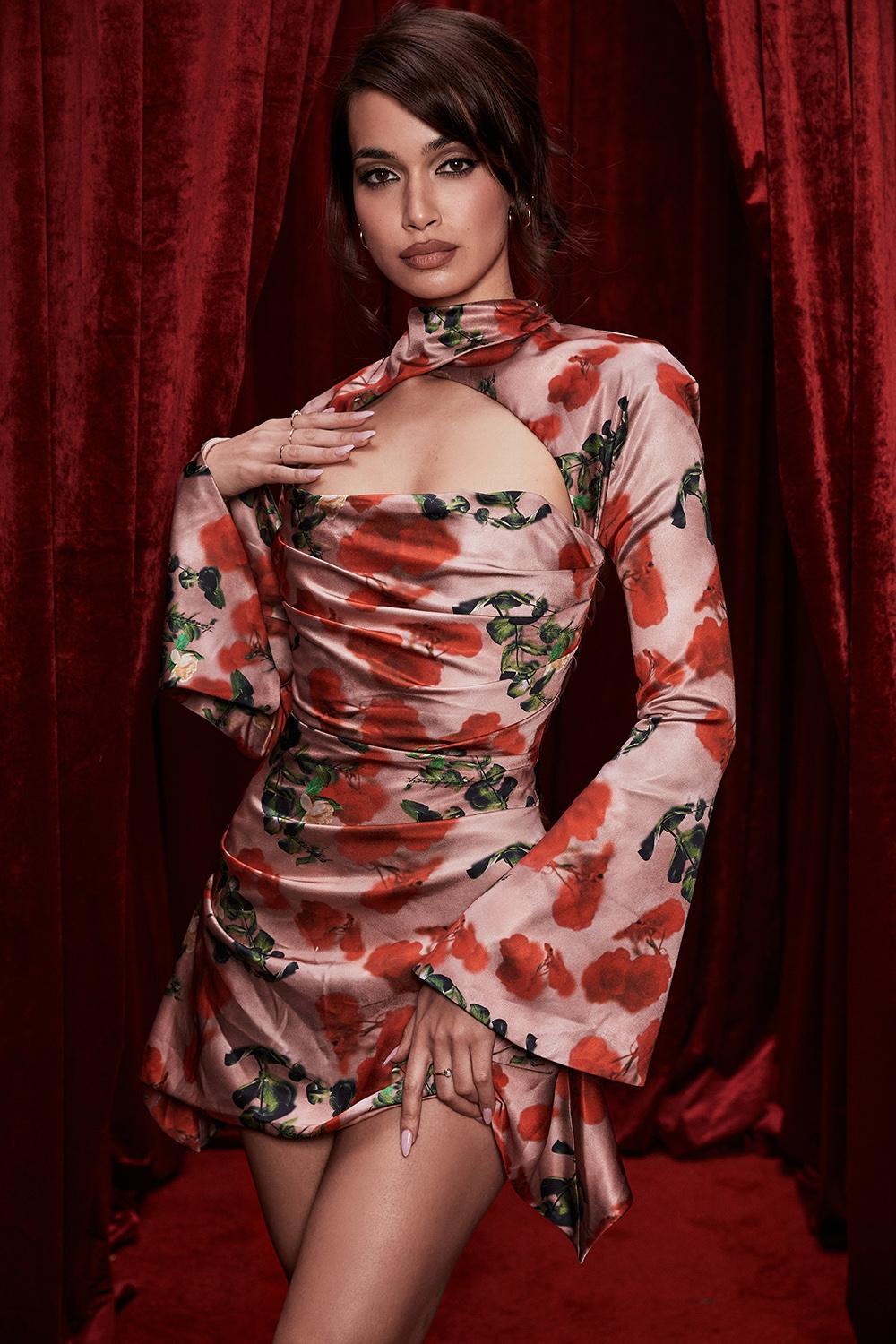 Toira  rose print draped corset dress - sale Product Image