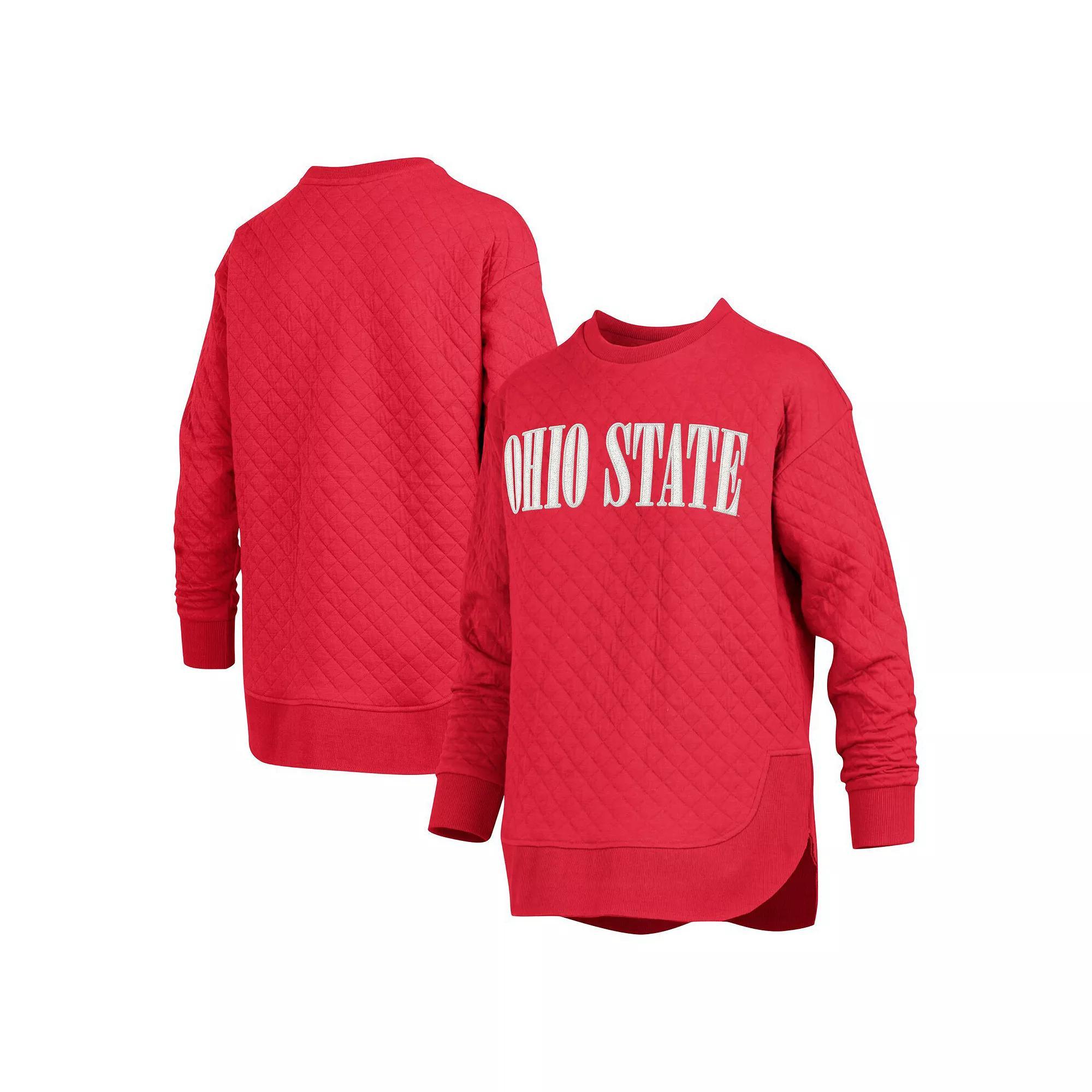 Women's Pressbox Scarlet Ohio State Buckeyes Quilted Long Sleeve Pullover Sweatshirt, Size: Small, Red Product Image