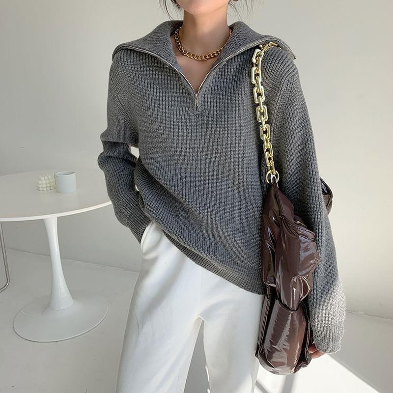 Long-Sleeve Plain Half-Zip Sweater (Various Designs) Product Image