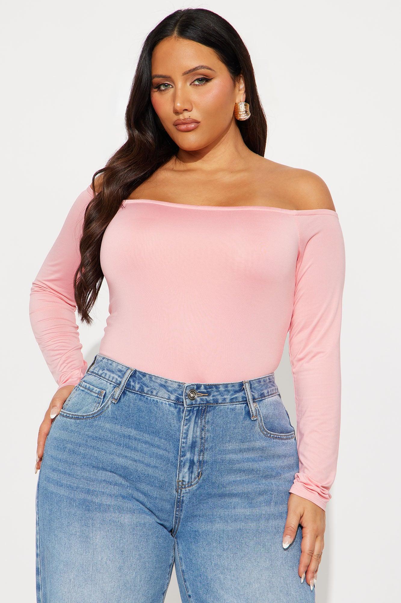 No Convincing Off Shoulder Cut Out Bodysuit - Pink Product Image