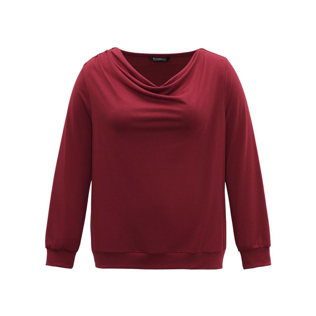Plus Size Solid Cowl Neck Metal Detail Sweatshirt Women Red Elegant Plain Cowl Neck Dailywear Sweatshirts BloomChic 30/6X Product Image