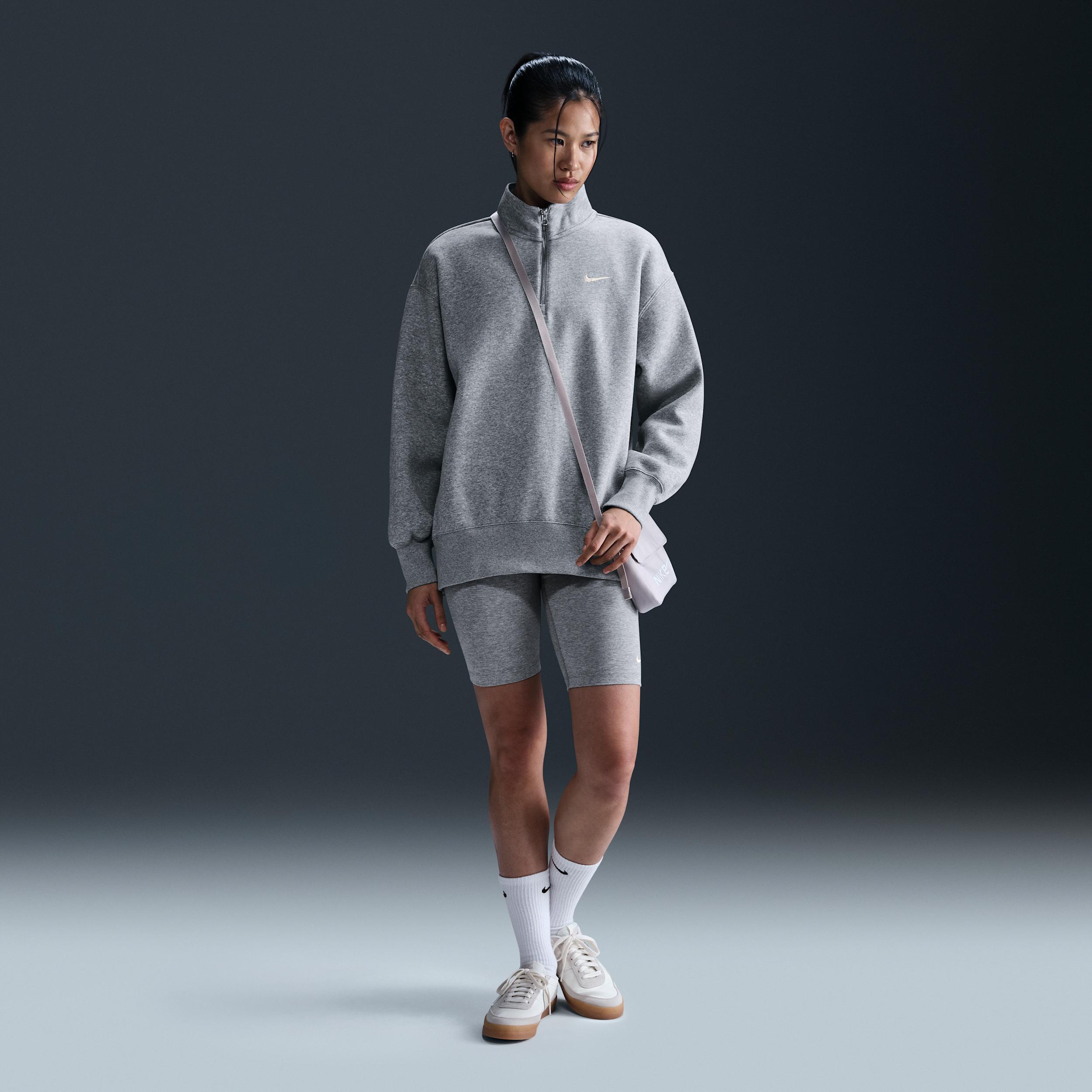 Nike Women's Sportswear Phoenix Fleece Oversized Quarter-Zip Sweatshirt in Grey/Dark Grey Heather Size 2XL Cotton/Polyester/Fleece Product Image
