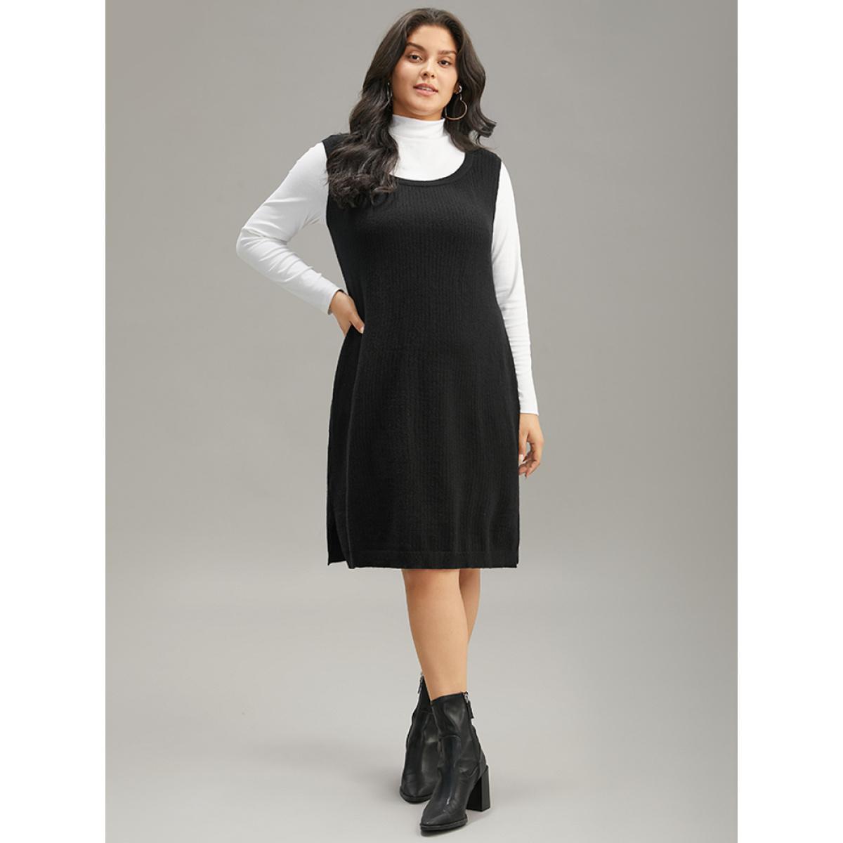 Plus Size Supersoft Essentials Anti-Pilling Shoulderless Sweater Dress Black Women Casual Loose Long Sleeve Everyday Sweater Dresses BloomChic 26/4X Product Image