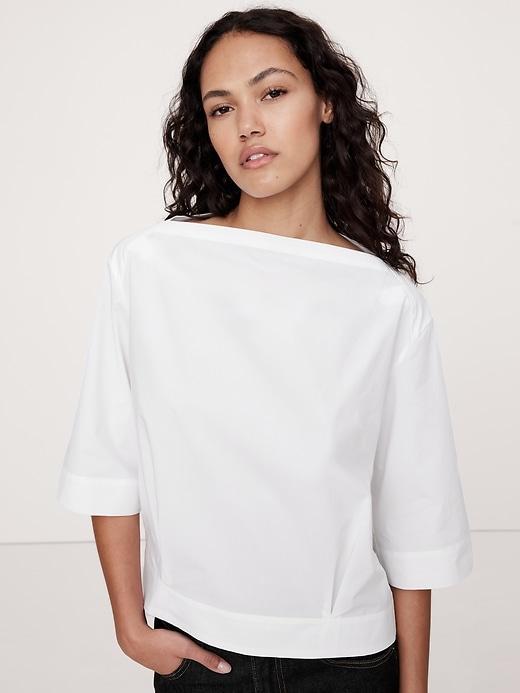 Oversized Cotton Poplin Boat-Neck Top Product Image