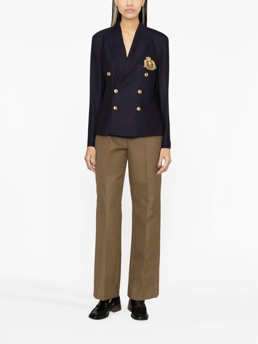 crest-embroidered double-breasted blazer Product Image