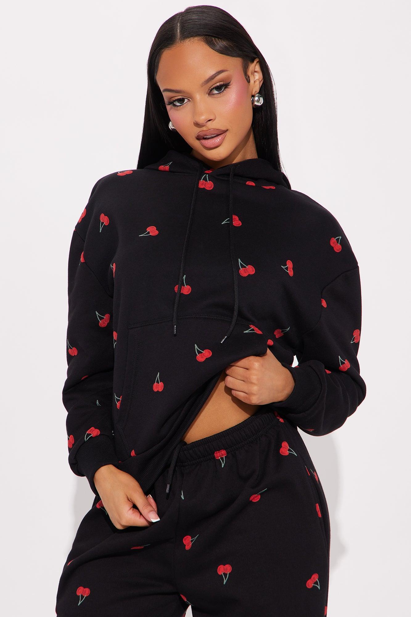 Sweeter Than Cherries Sweatsuit Set - Black Product Image