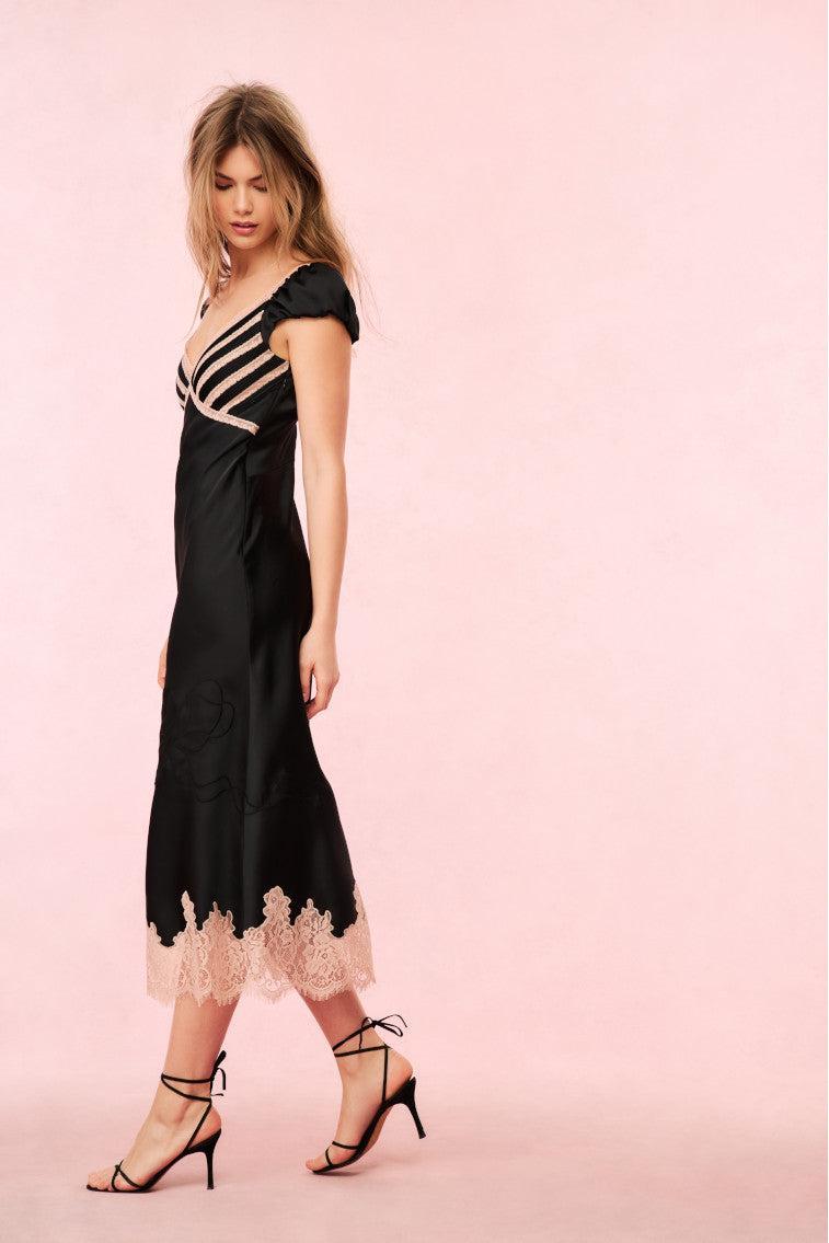 Brinkley Satin Midi Dress - BLACK Product Image
