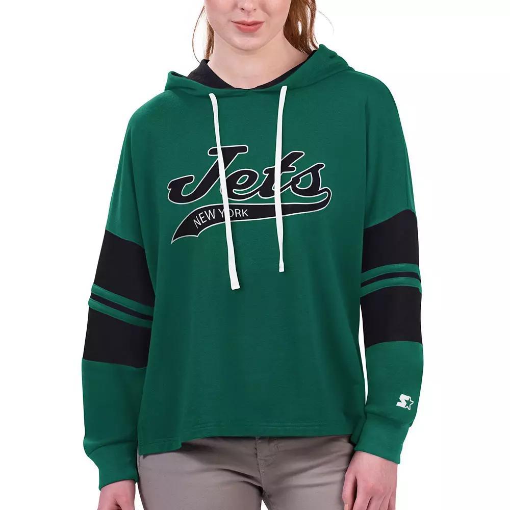 Women's Starter Green New York Jets Bump And Run Long Sleeve Hoodie T-Shirt, Size: Large Product Image
