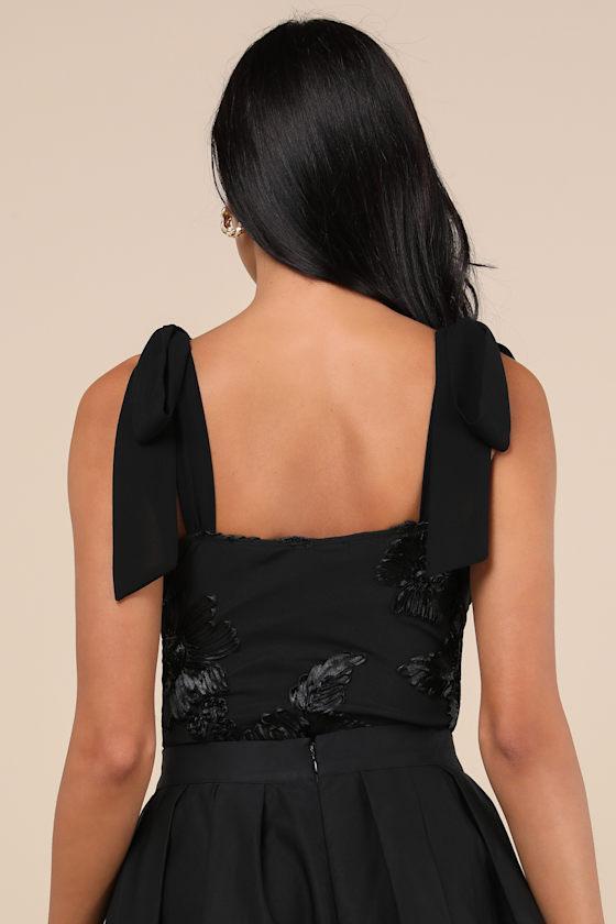 Memorably Charming Black Tie-Strap Bodysuit Product Image