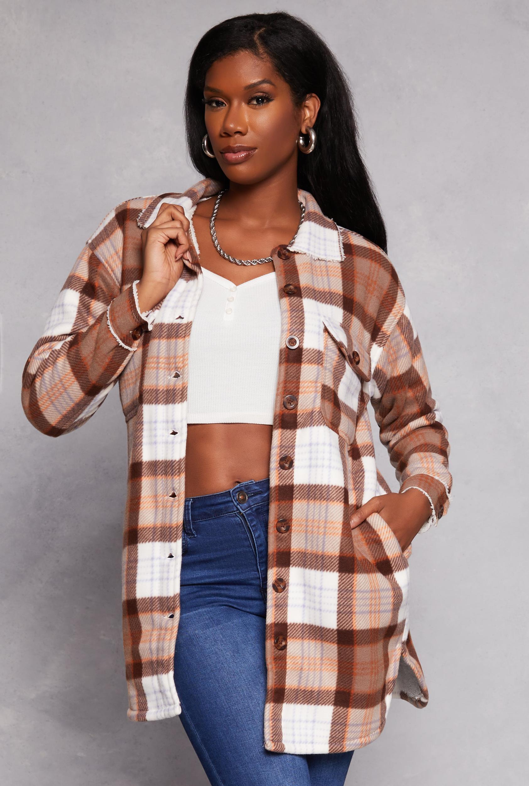 Womens Plaid Button Front Long Shacket Product Image