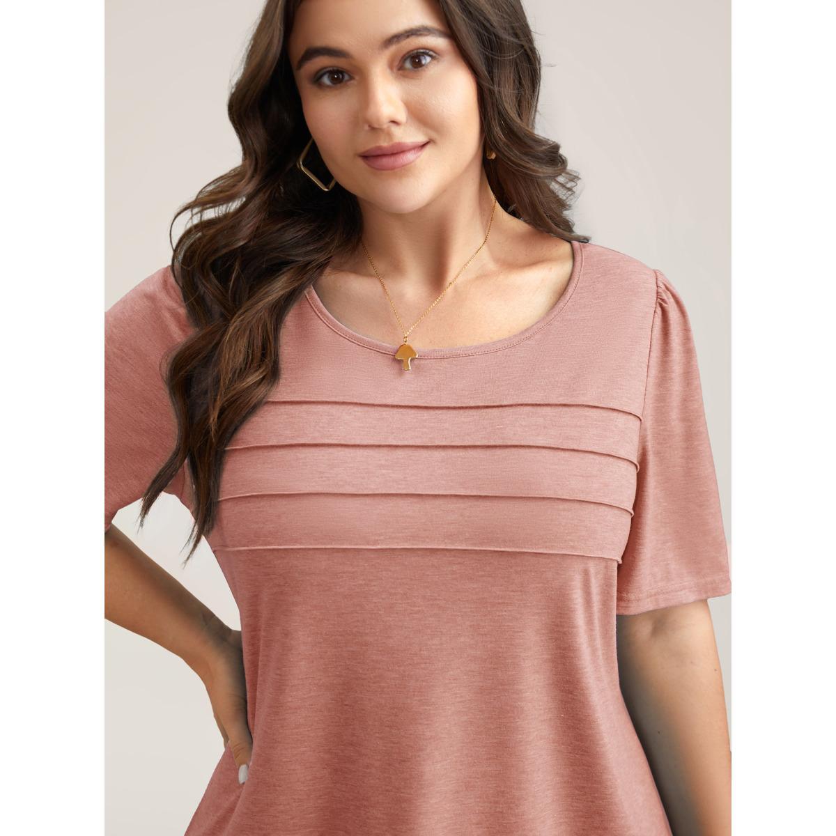 Plus Size Seamed Round Neck Fitted T-Shirt Nudepink Women Casual Tucked seam Round Neck Everyday T-shirts BloomChic 30/6X Product Image