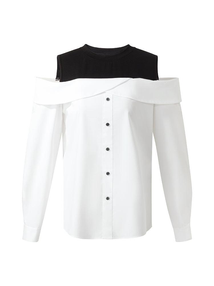 Cold Shoulder Color Block Women Shirt Product Image