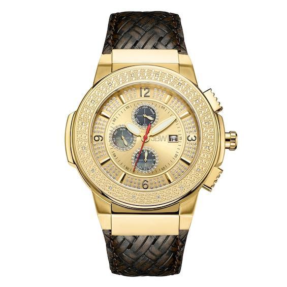 Men's JBW Saxon 1/6 CT. T.w. Diamond and Crystal 18K Gold Plate Strap Watch with Gold-Tone Dial (Model: Jb-6101L-J) Product Image
