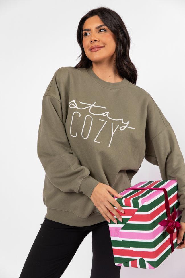Stay Cozy Olive Oversized Graphic Sweatshirt Product Image