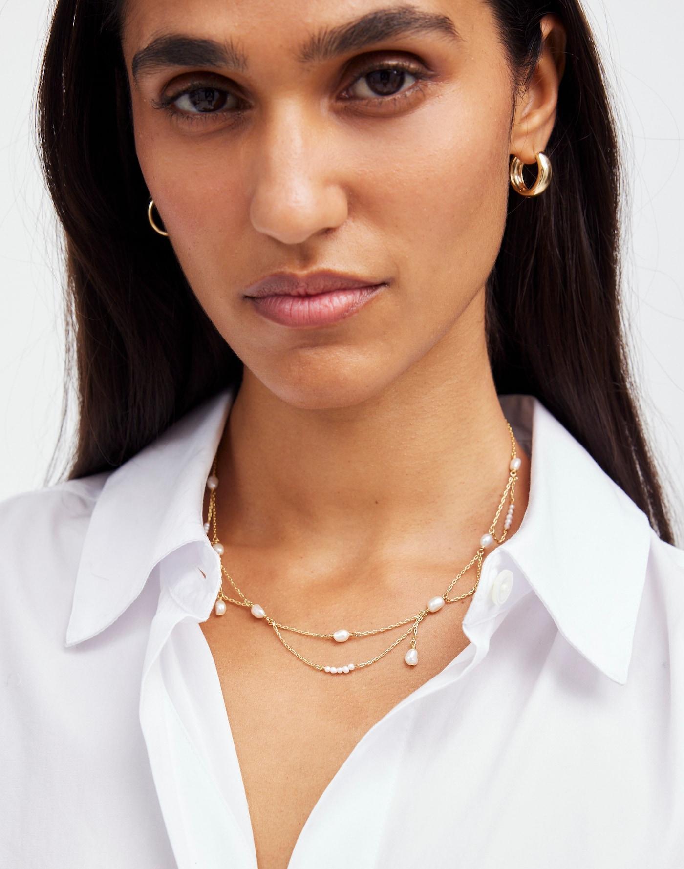 Freshwater Pearl Dangle Chain Choker Necklace Product Image