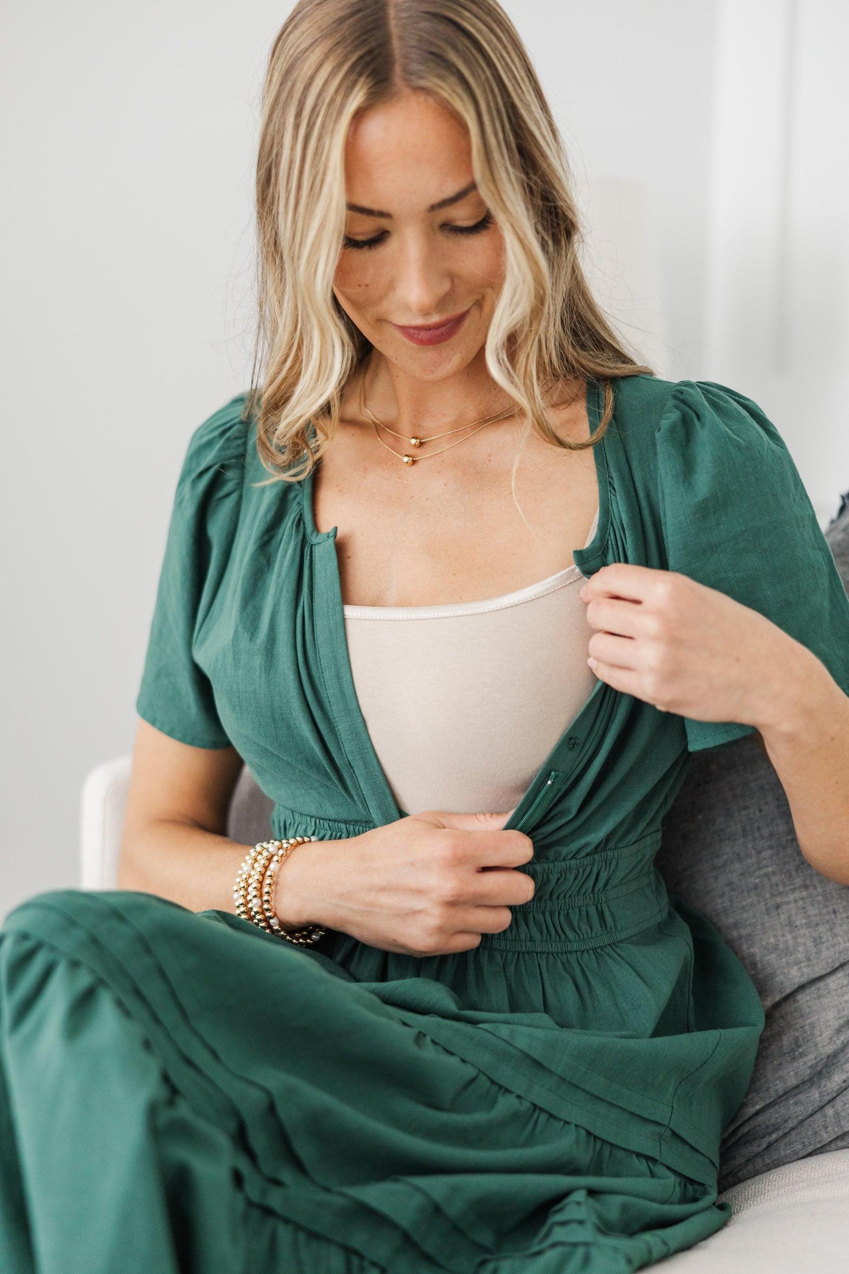 NURSING COLLECTION: It's In The Air Emerald Green Tiered Midi Dress Female Product Image