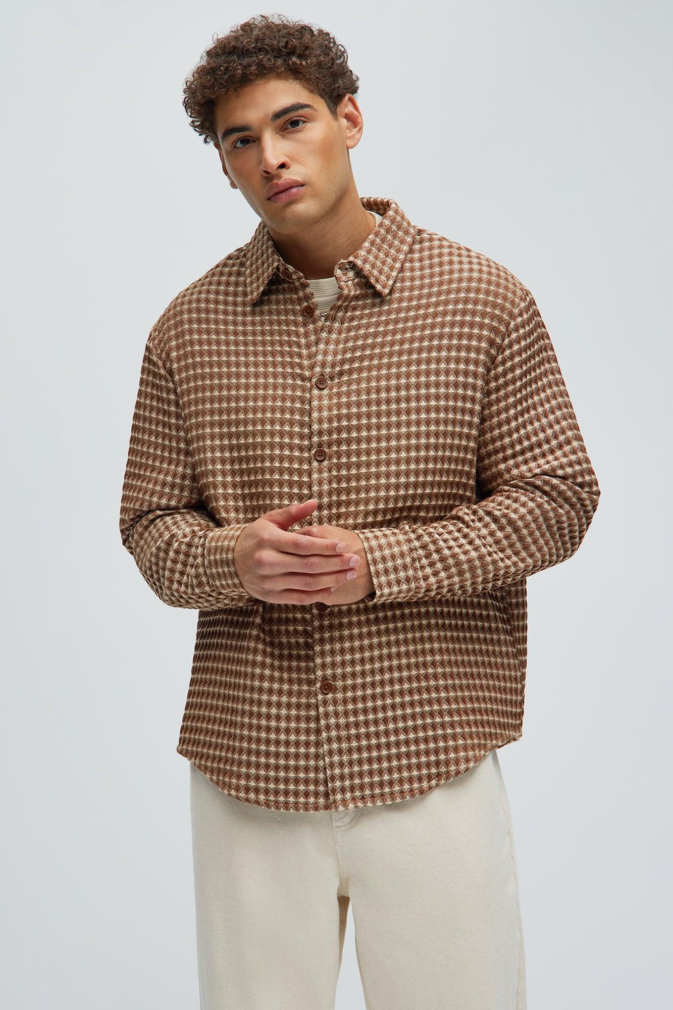 Runnin 'Round Button Up Shirt - Brown/combo Product Image