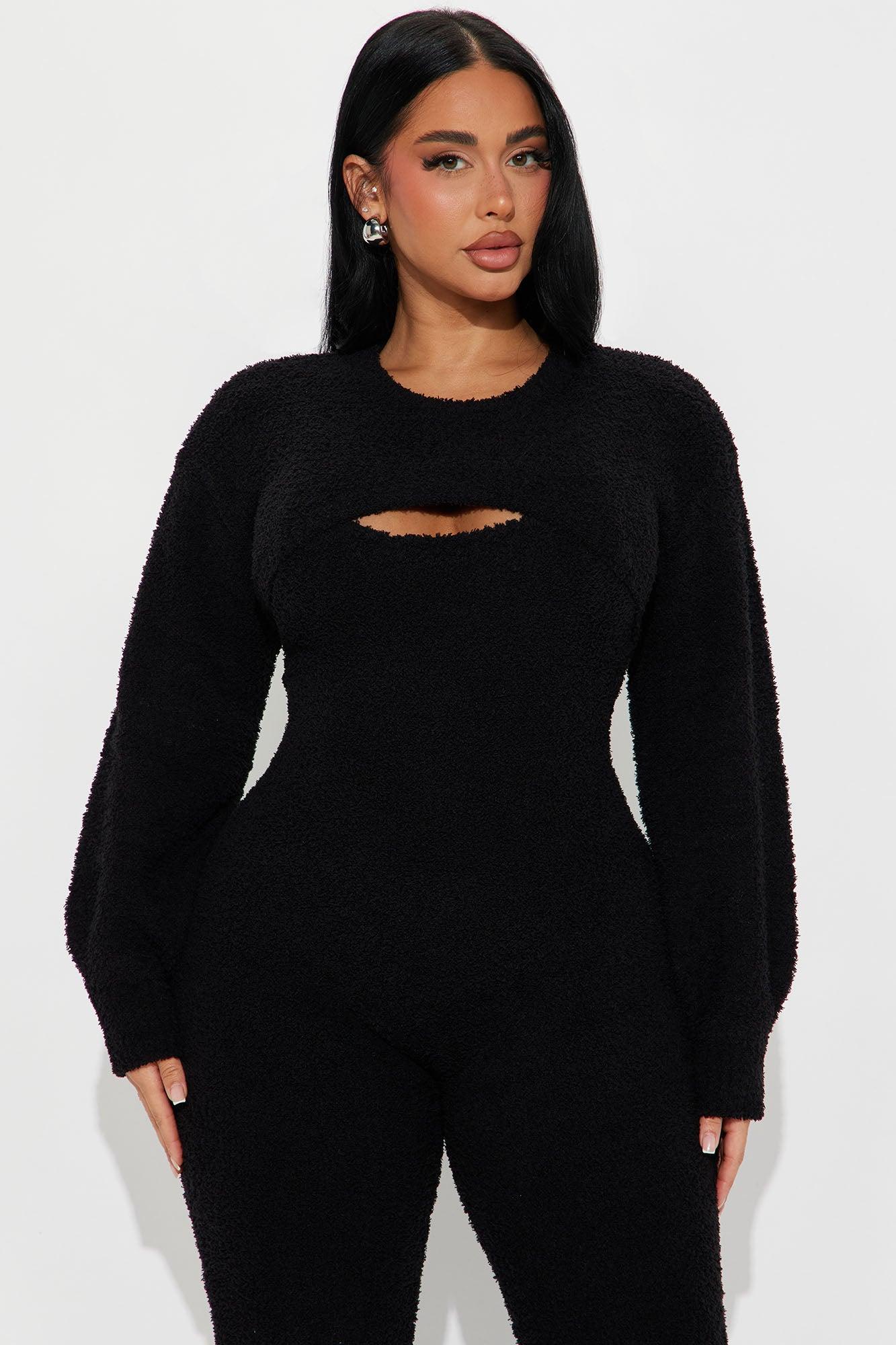 Staying Cozy 2 Piece Jumpsuit Set - Black Product Image