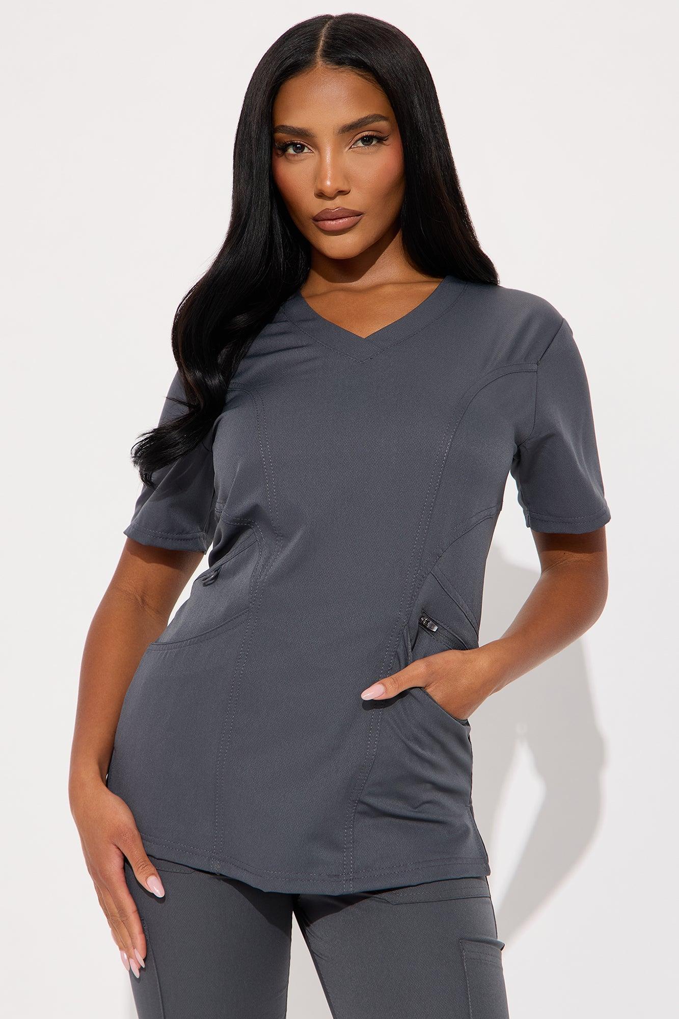 Self Care 4 Way Stretch Scrub Uniform Jogger Set - Charcoal Female Product Image