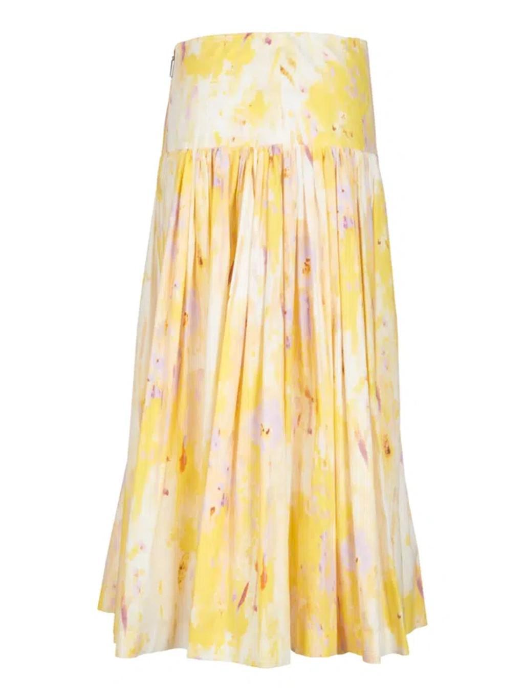 MSGM Straight Printed Skirt In Yellow Product Image