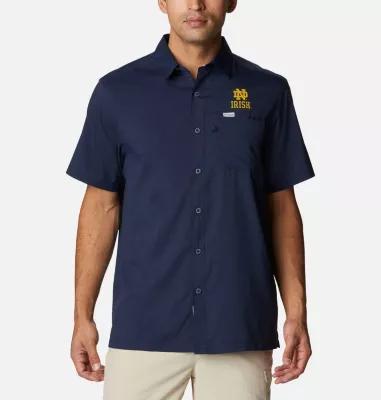 Men's Columbia PFG Navy Notre Dame Fighting Irish Slack Tide Camp Button-Up Shirt, Size: Large, Blue Product Image