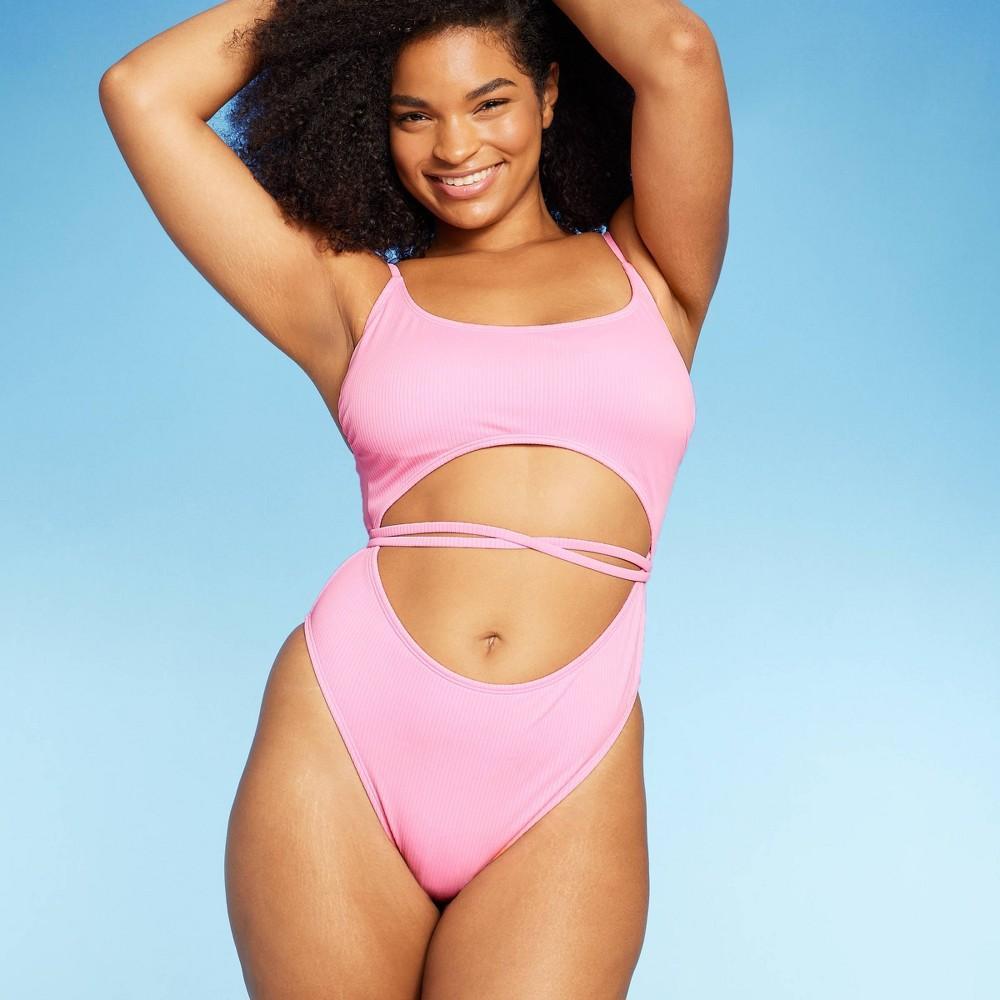Womens Wrap Cut Out Extra Cheeky One Piece Swimsuit - Wild Fable Blue L Product Image