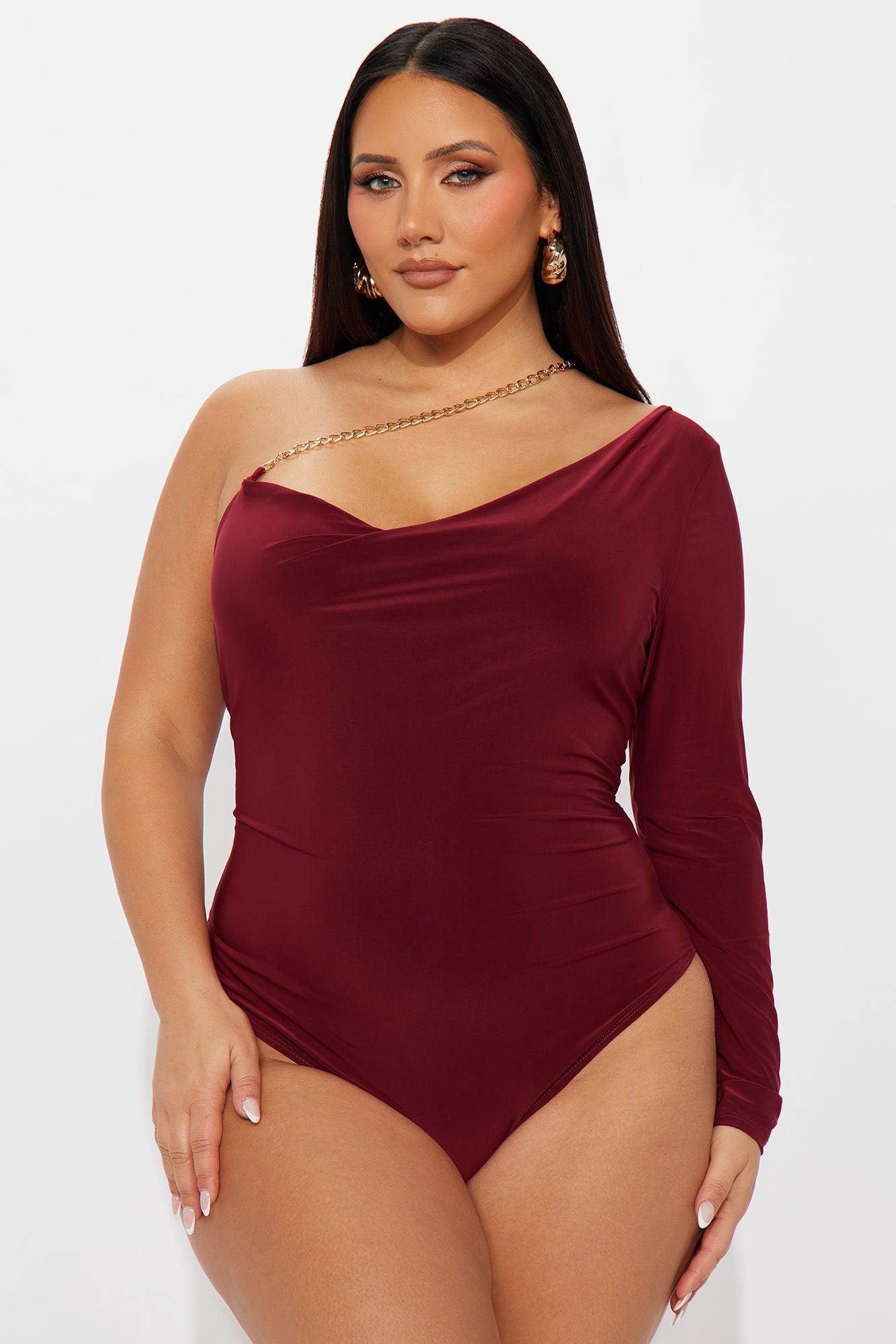 Nothing To Lose One Shoulder Bodysuit - Burgundy Product Image
