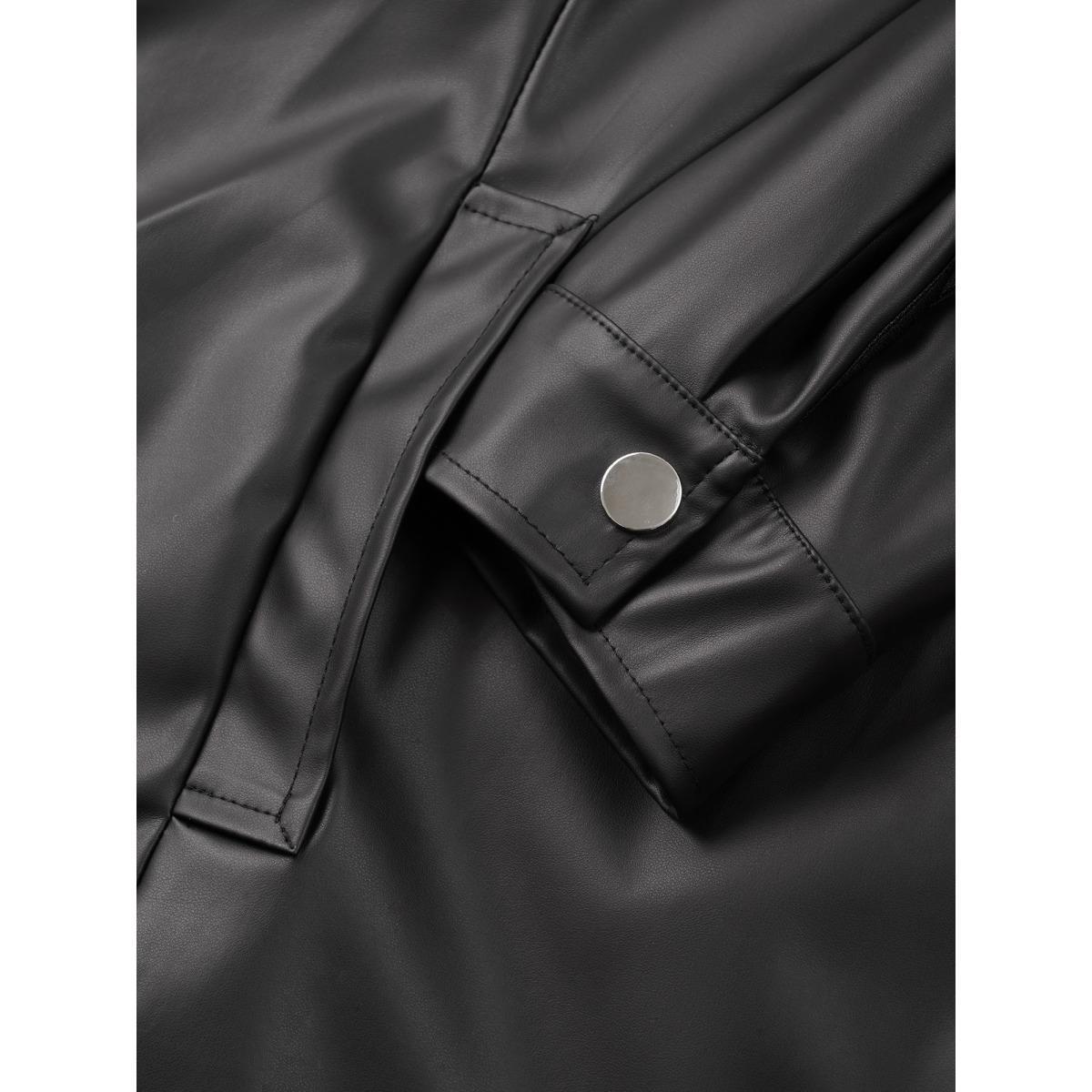 Plus Size PU Leather Pocket Zipper Jacket Women Black Non Side seam pocket Everyday Jackets BloomChic 30/6X Product Image