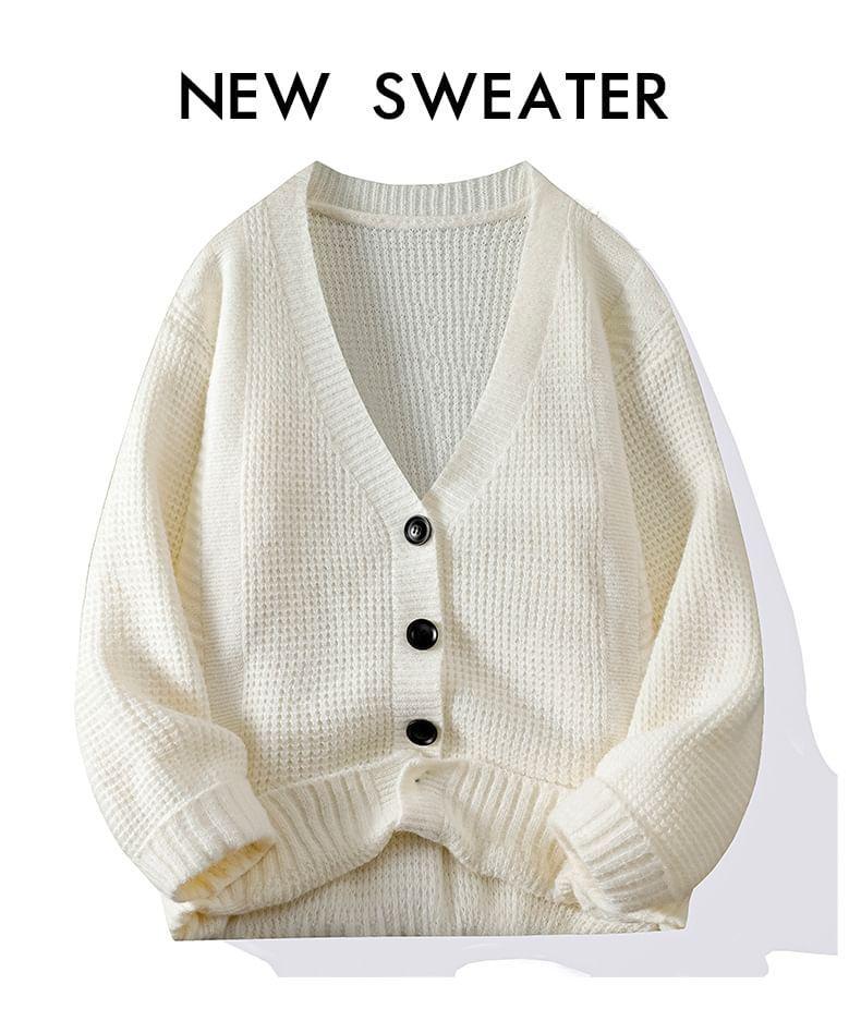 V-Neck Plain Cardigan Product Image