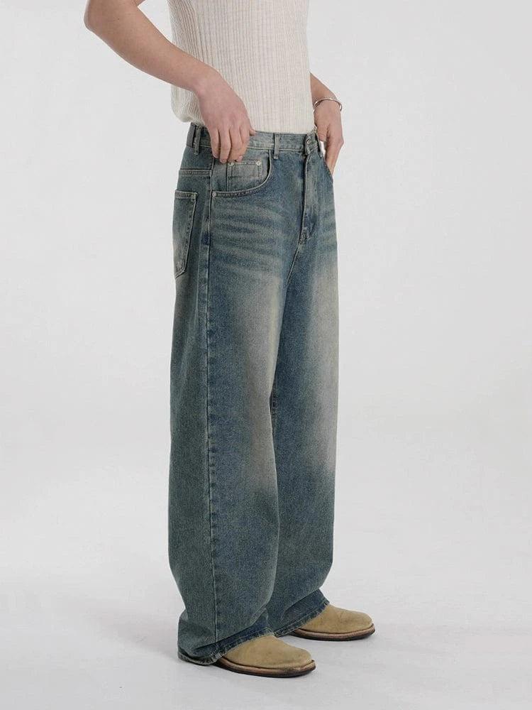 RT No. 18608 WASHED BLUE STRAIGHT DENIM JEANS Product Image