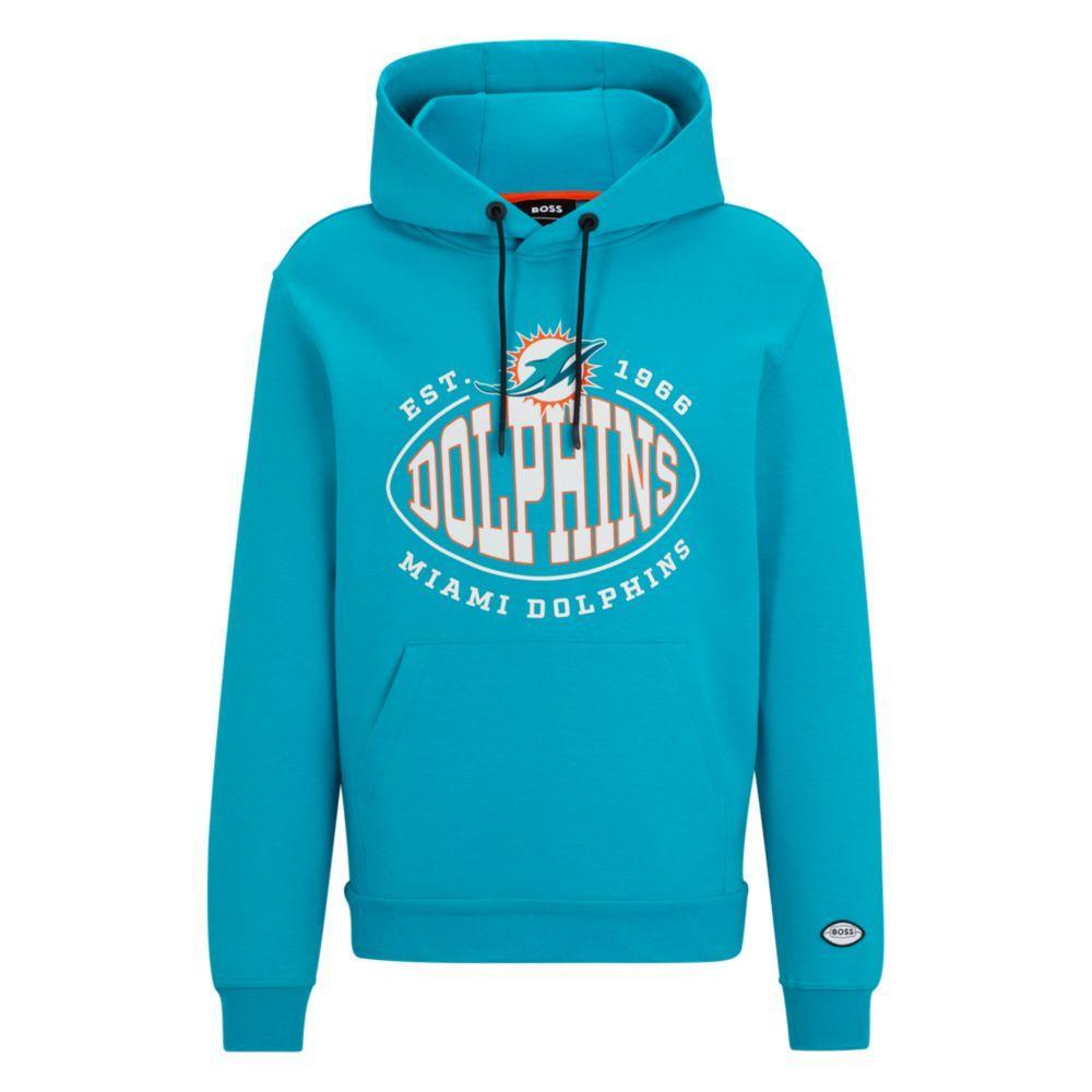 HUGO BOSS Boss X Nfl Cotton-blend Hoodie With Collaborative Branding In Dolphins Open Green Product Image
