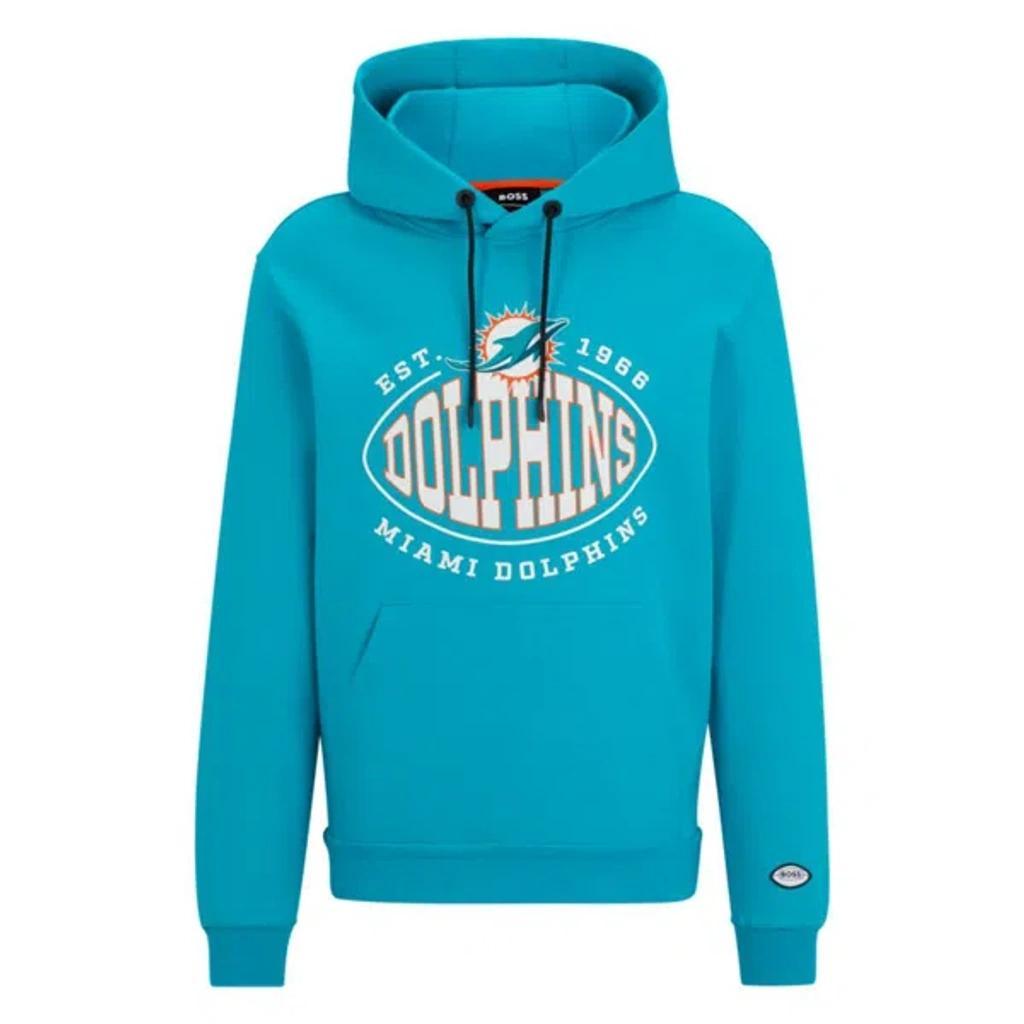 HUGO BOSS Boss X Nfl Cotton-blend Hoodie With Collaborative Branding In Dolphins Open Green Product Image