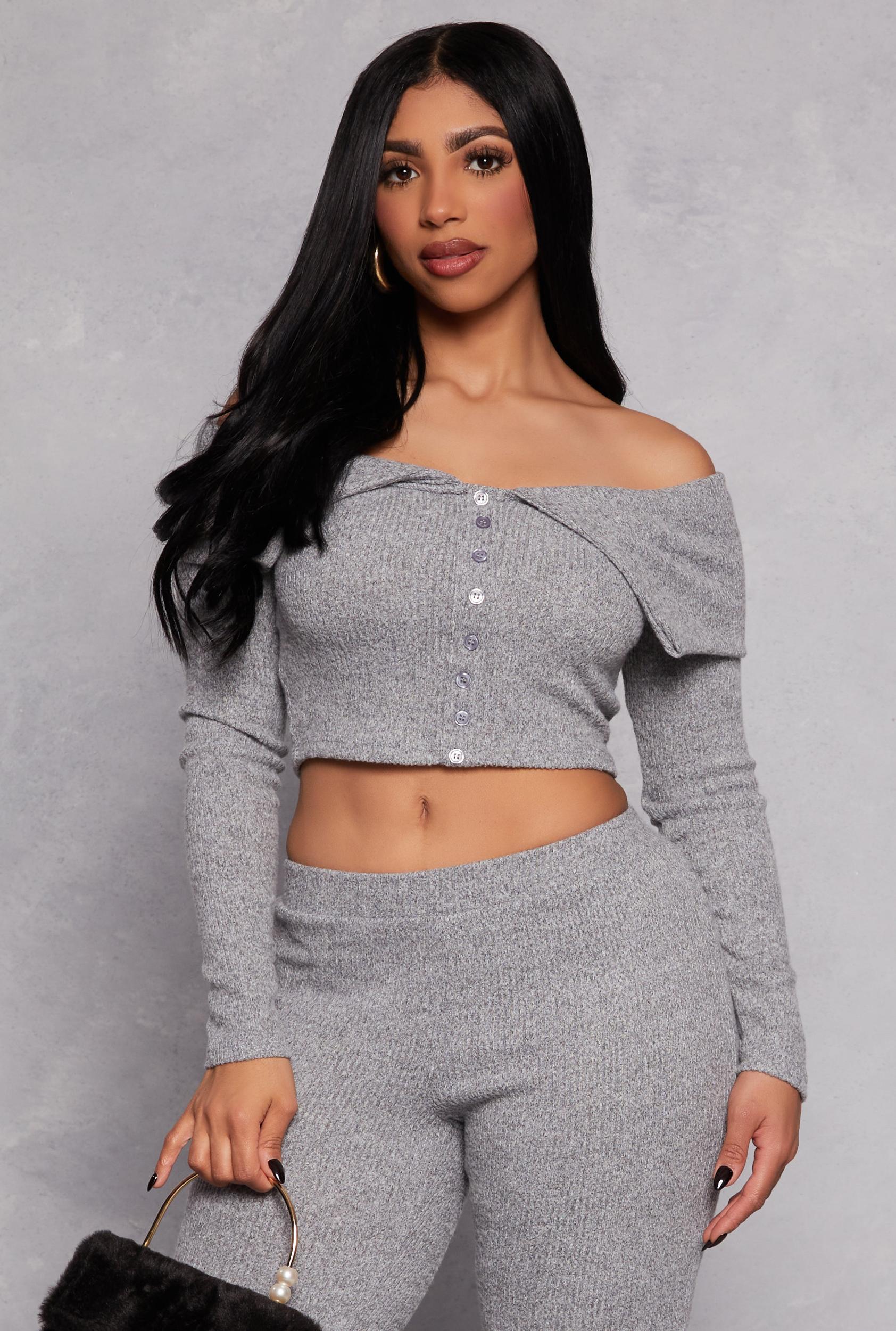 Womens Almost Famous Rib Knit Off the Shoulder Top Product Image