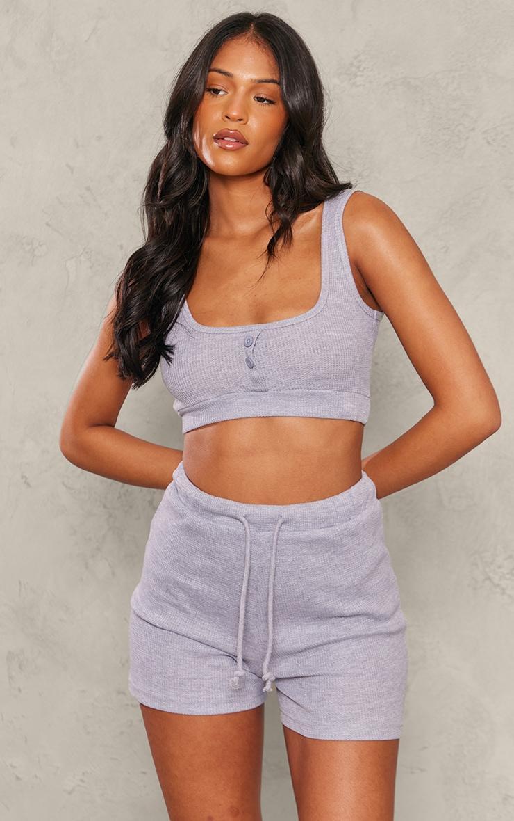 Tall Ash Grey Waffle Textured Button Up Crop Top Product Image