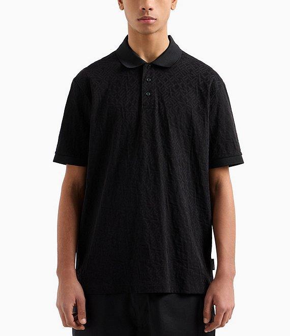 Armani Exchange Allover Logo Jacquard Short Sleeve Polo Shirt Product Image