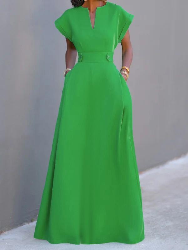 Flying Sleeves Solid Color Split-Joint V-Neck Evening Dresses Maxi Dresses Product Image