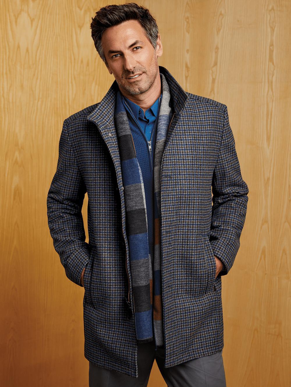 Wool Blend Check Carcoat - Multi Product Image