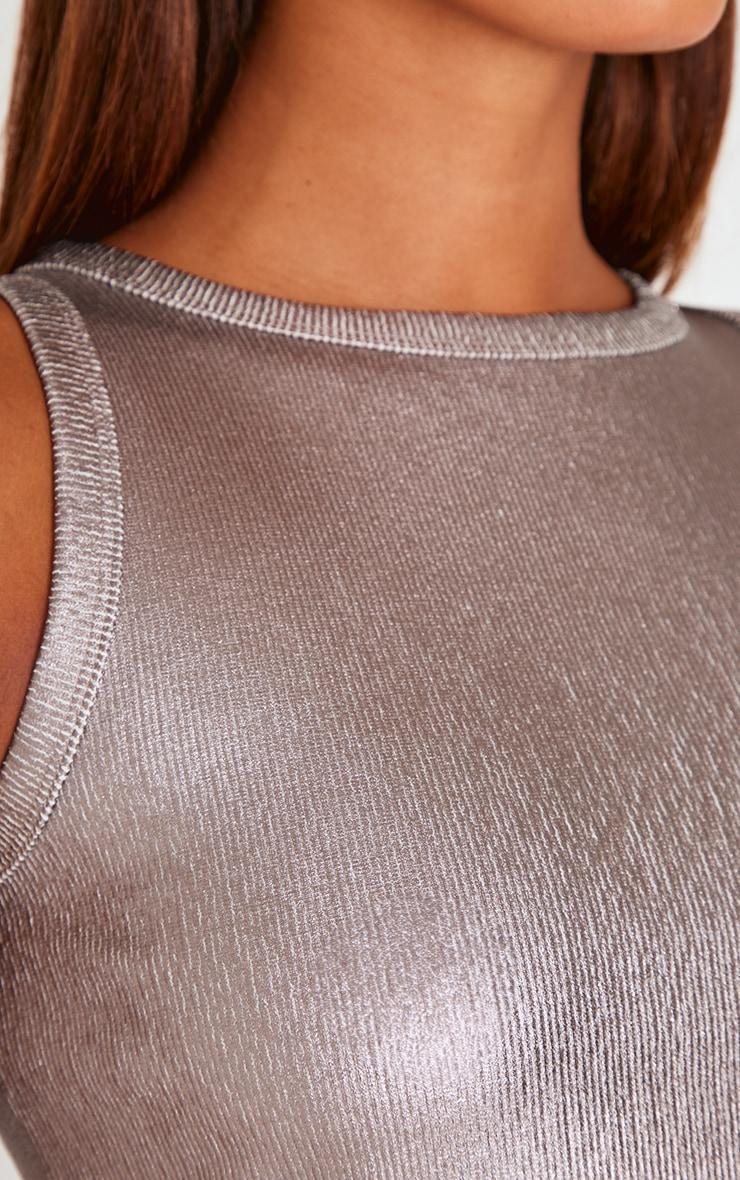 Dark Grey Metallic Ribbed Racer Long Vest Top Product Image