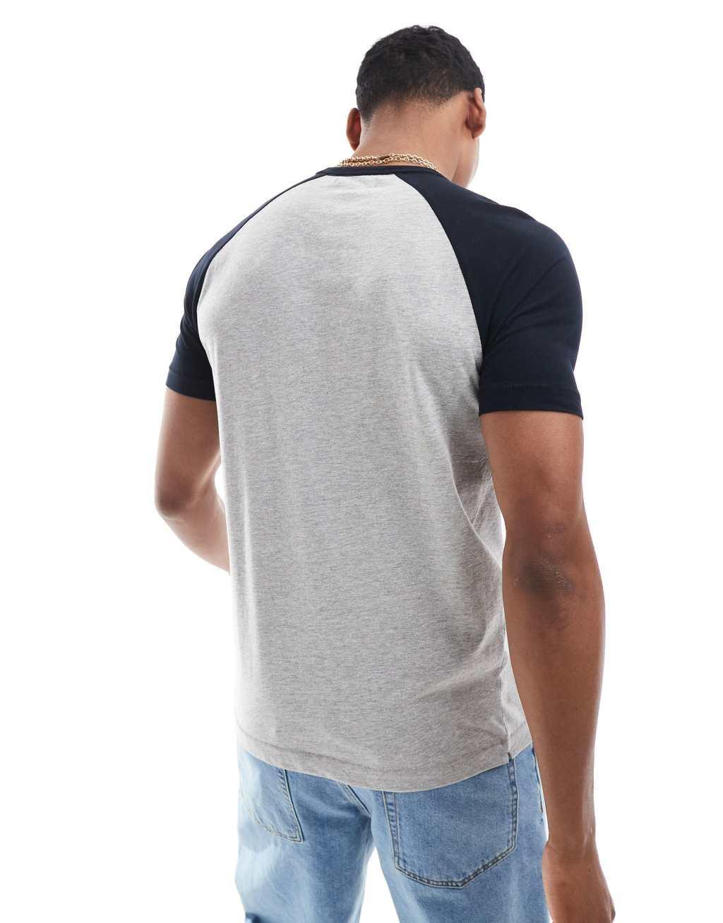 French Connection raglan t-shirt in light gray melange & navy Product Image