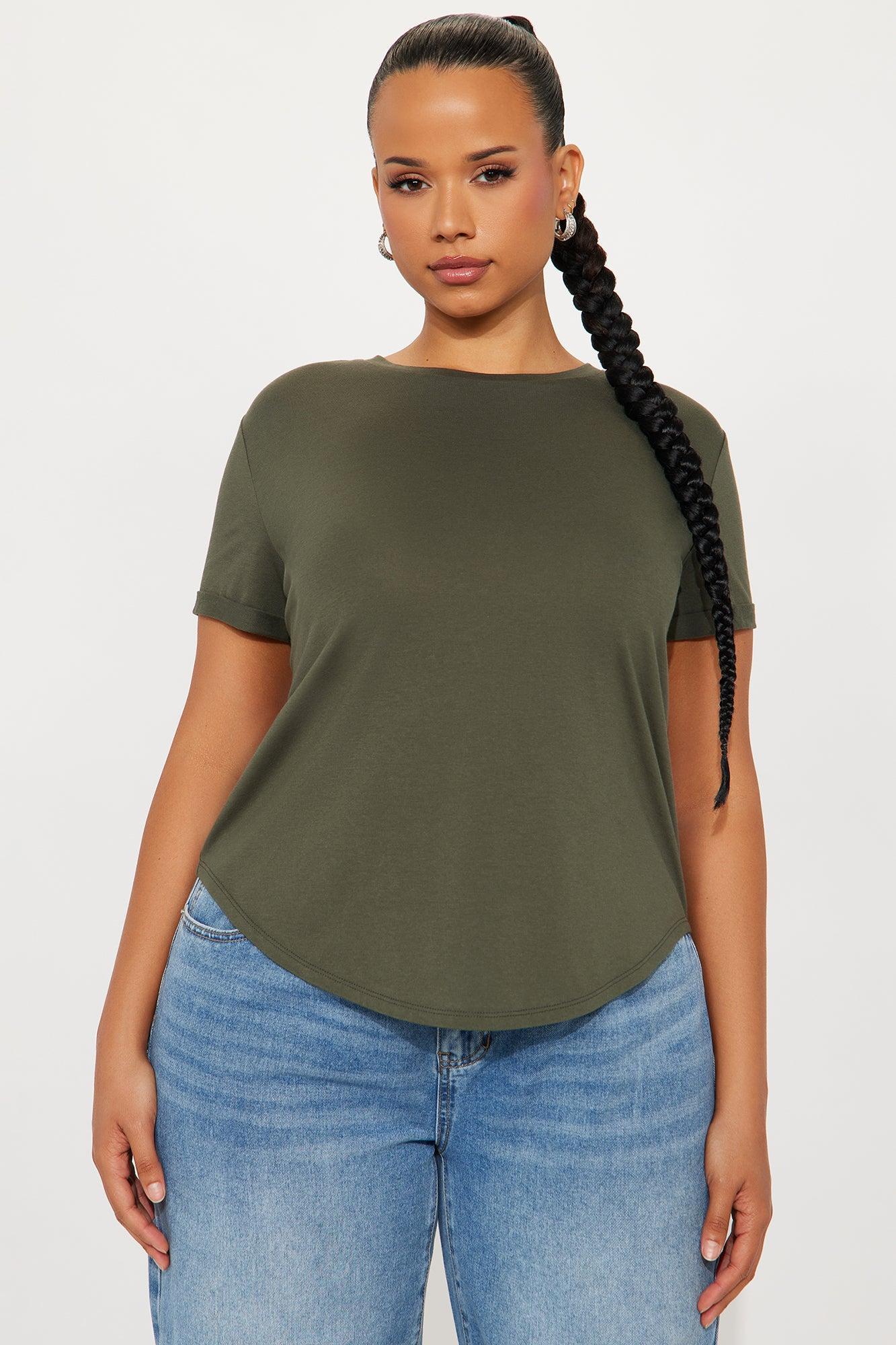 Annie Cuffed Short Sleeve Top - Olive Product Image
