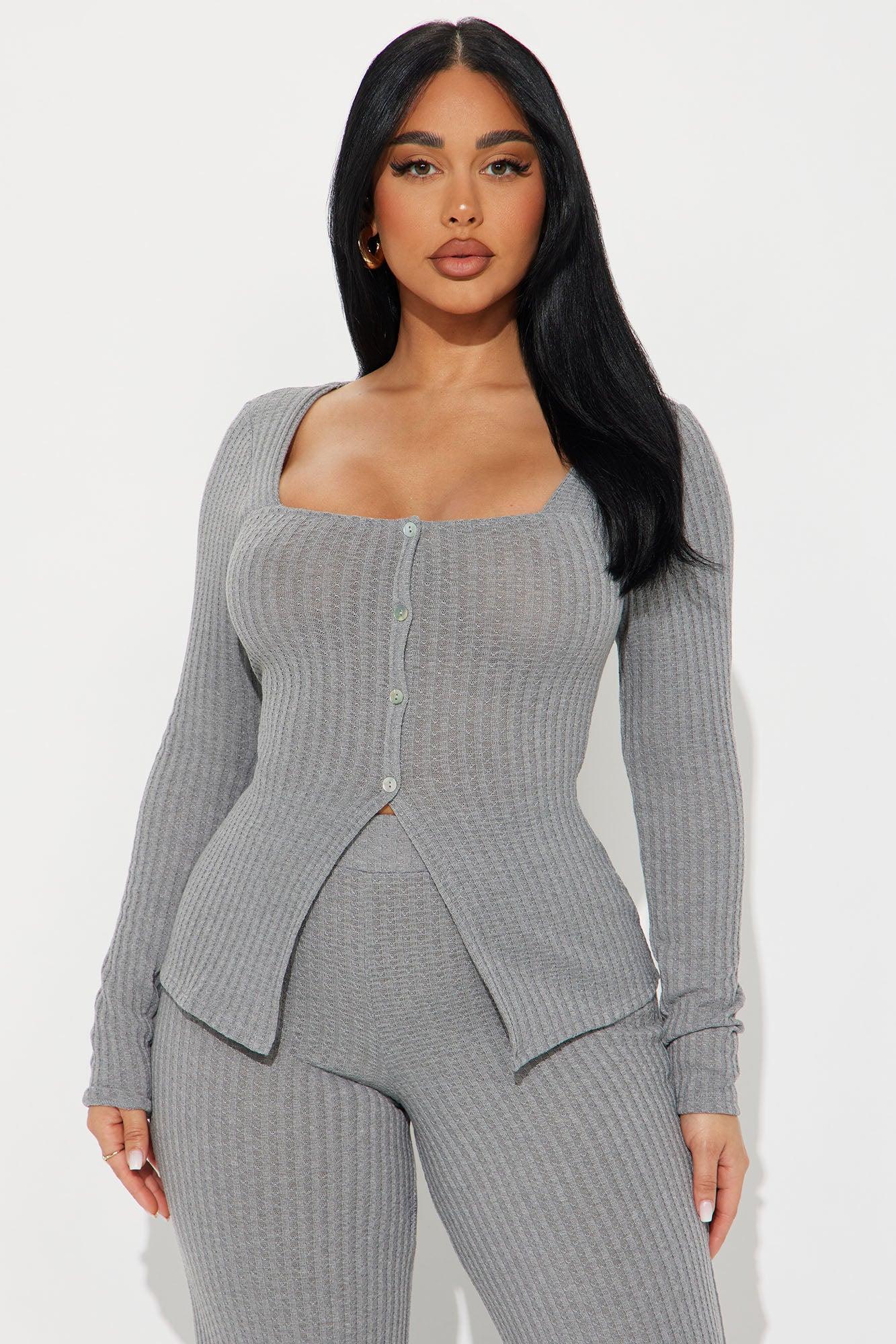 Rosalee Ribbed Pant Set - Grey Product Image