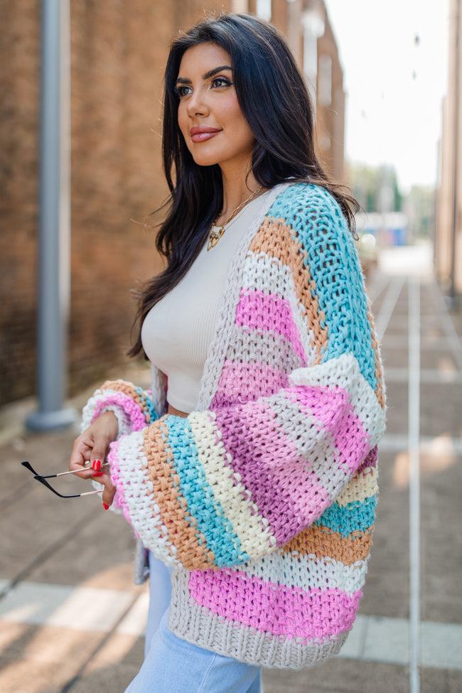Forgot You Existed Pink, Orange, and Yellow Multi Striped Cardigan Product Image