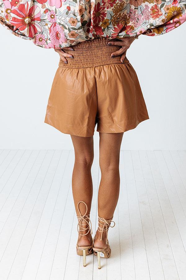 The Parleigh Faux Leather Shorts In Camel Product Image