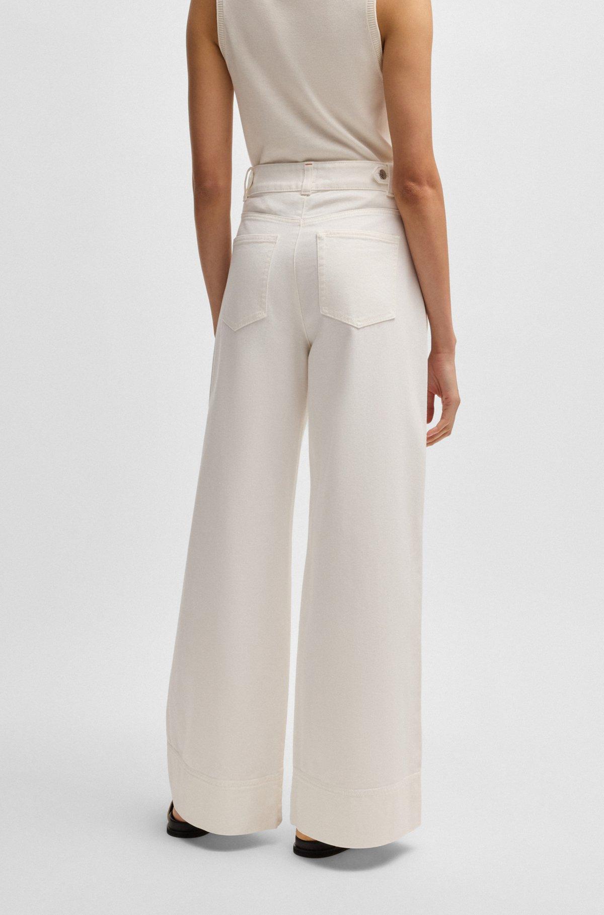 BOSS - Relaxed-fit trousers in cotton twill - White Product Image