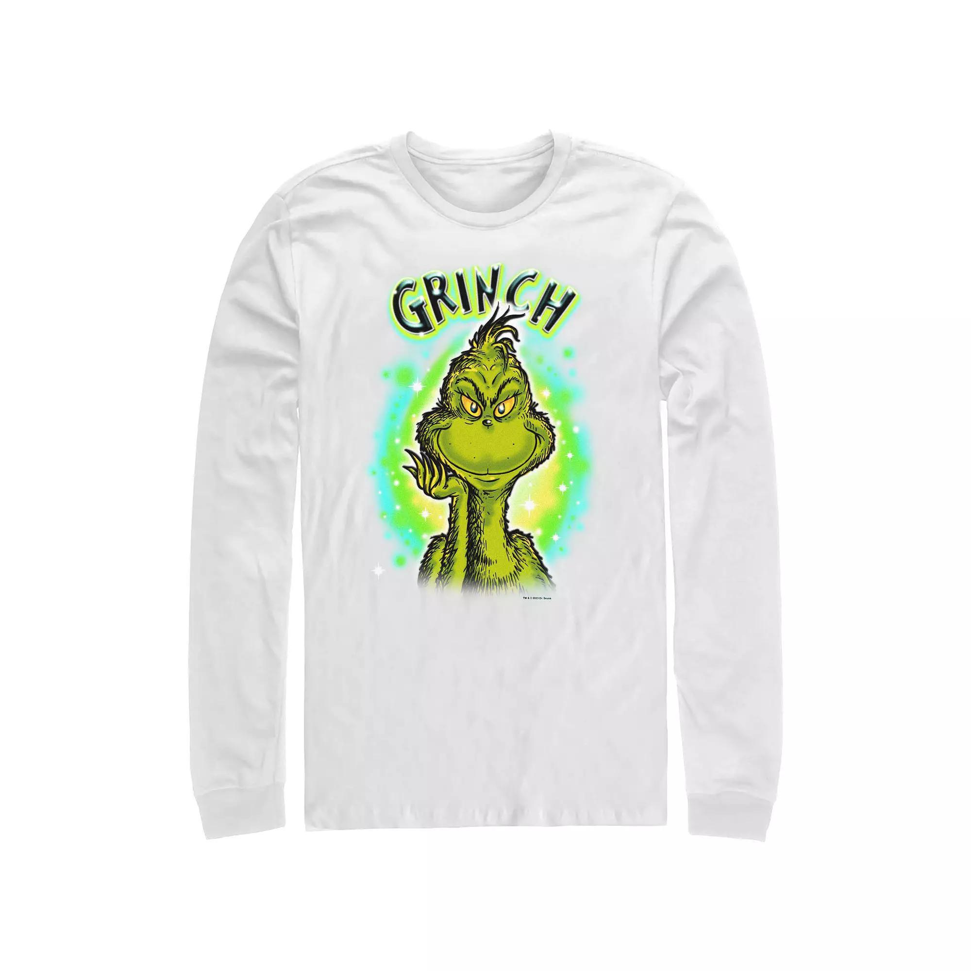 Big & Tall Dr. Seuss Grinch Airbrush Background Long Sleeve Graphic Tee, Men's, Size: XL, White Product Image