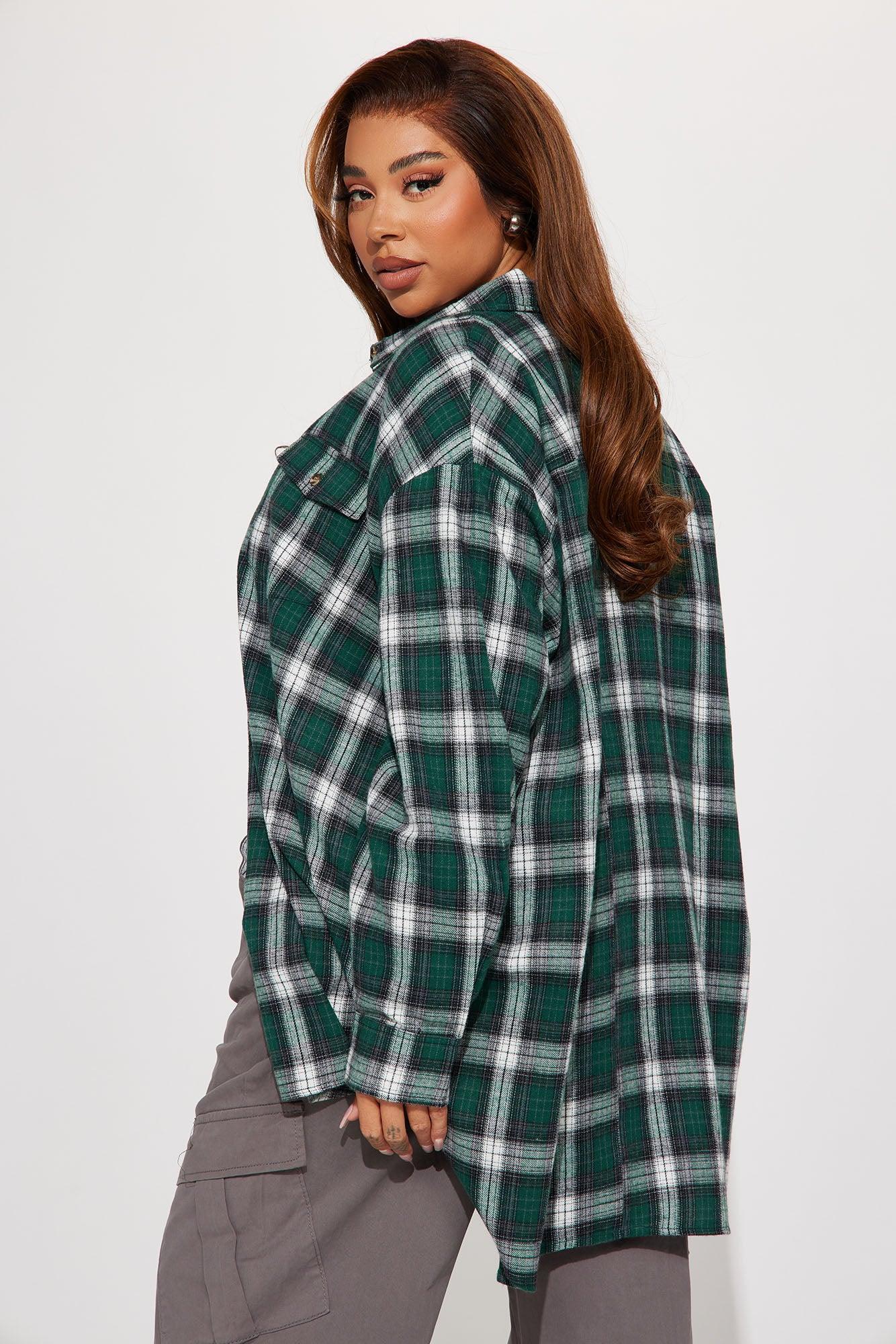Pretty In Plaid Oversized Flannel Top - Green/combo Product Image