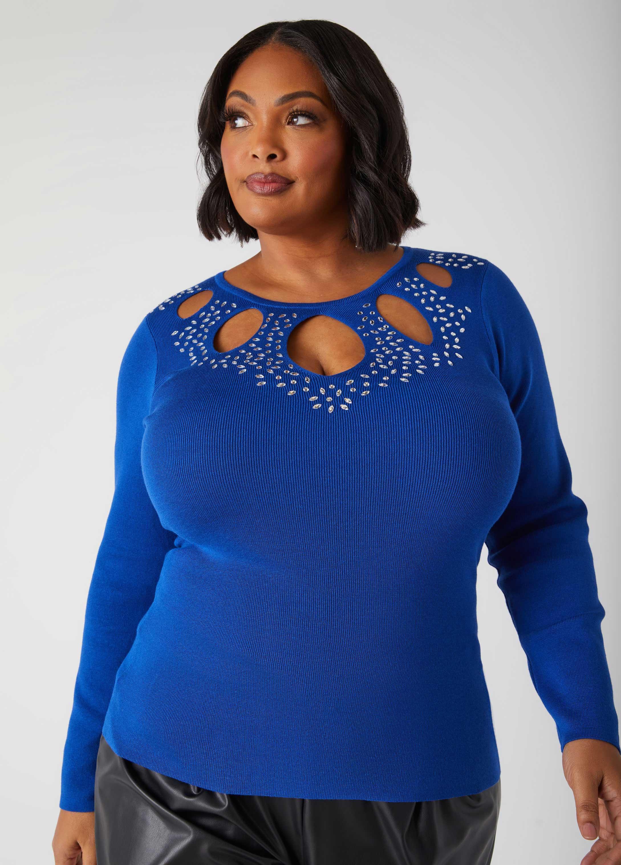 Plus Size Crystal Cutout Sweater Ashley Stewart Product Image