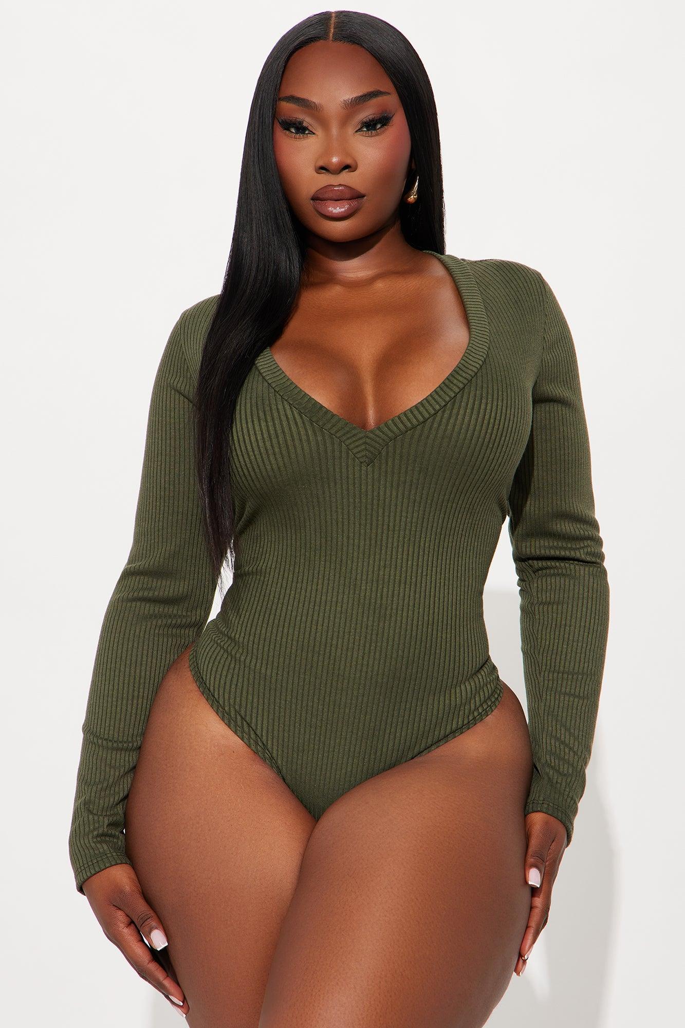 Alora Ribbed Long Sleeve Bodysuit - Olive Product Image